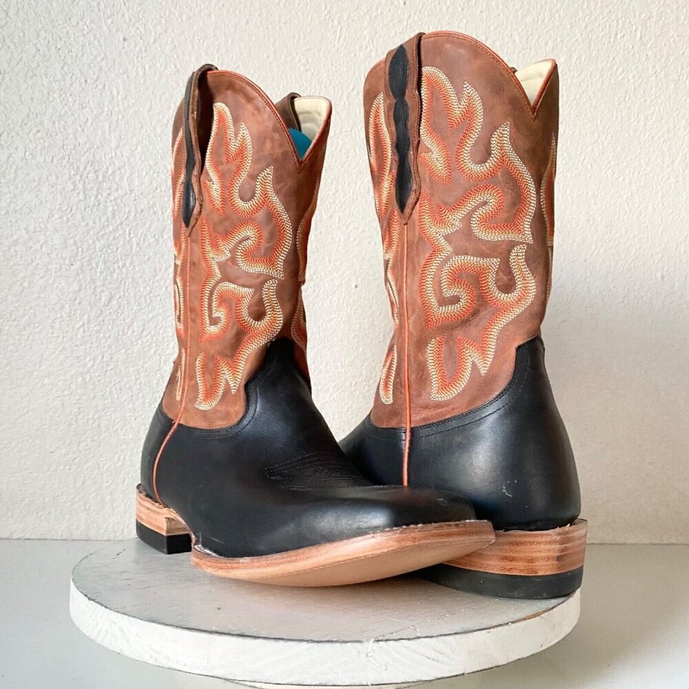 Lane Capitan LUBBOCK Mens Black Cowboy Boots 10 D Western Square Toe Brown Top